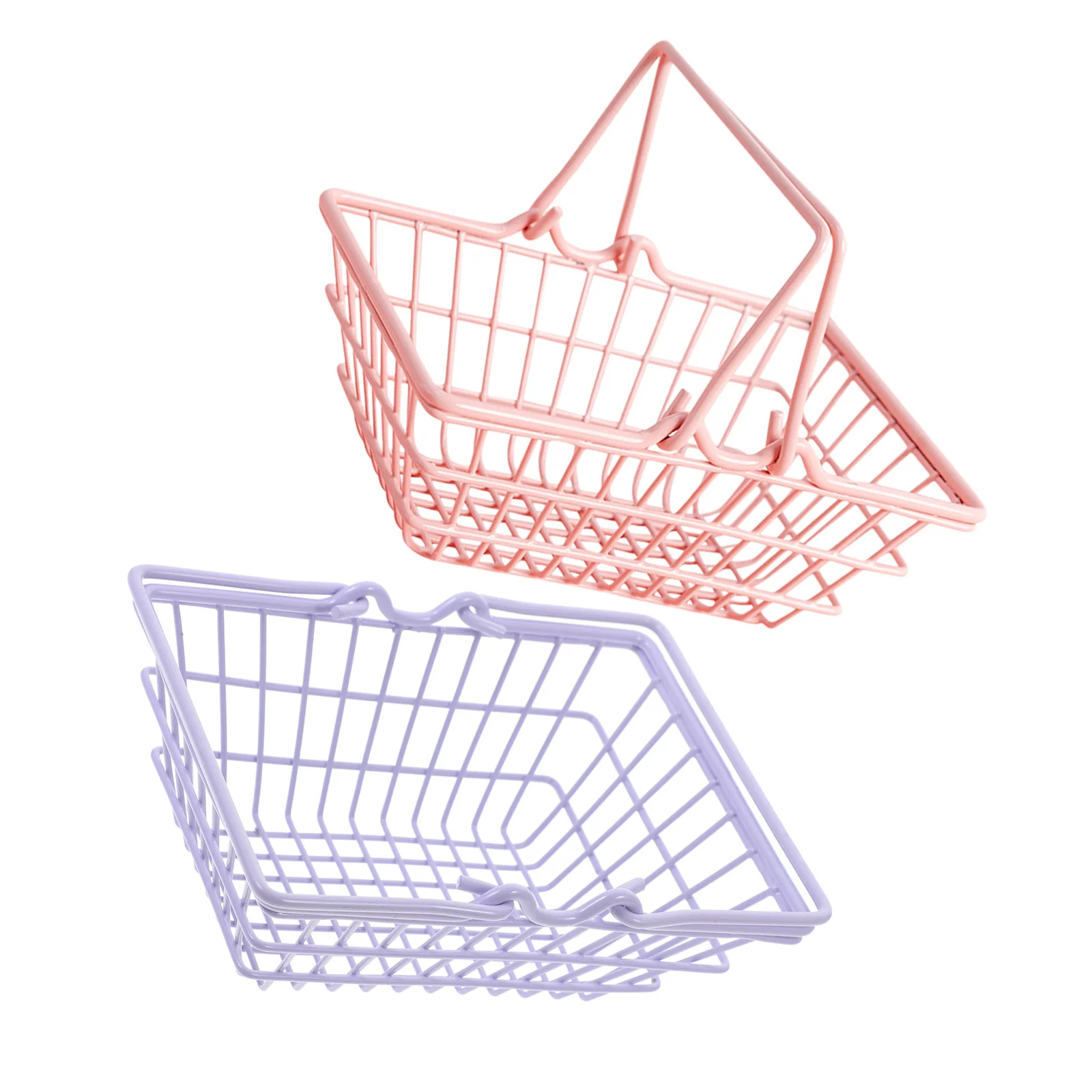 Panier de courses pour enfants, 2 pièces, Mini fil métallique, petits paniers d'épicerie, poignées, organisateur de rangement pour jeu de simulation, pour les tout-petits filles