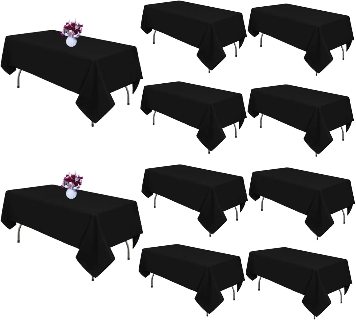 

12 Packs Black Rectangular Tablecloths 60x102 Inch for 6 Foot Tables, Wrinkle Resistant Polyester Washable for Weddings