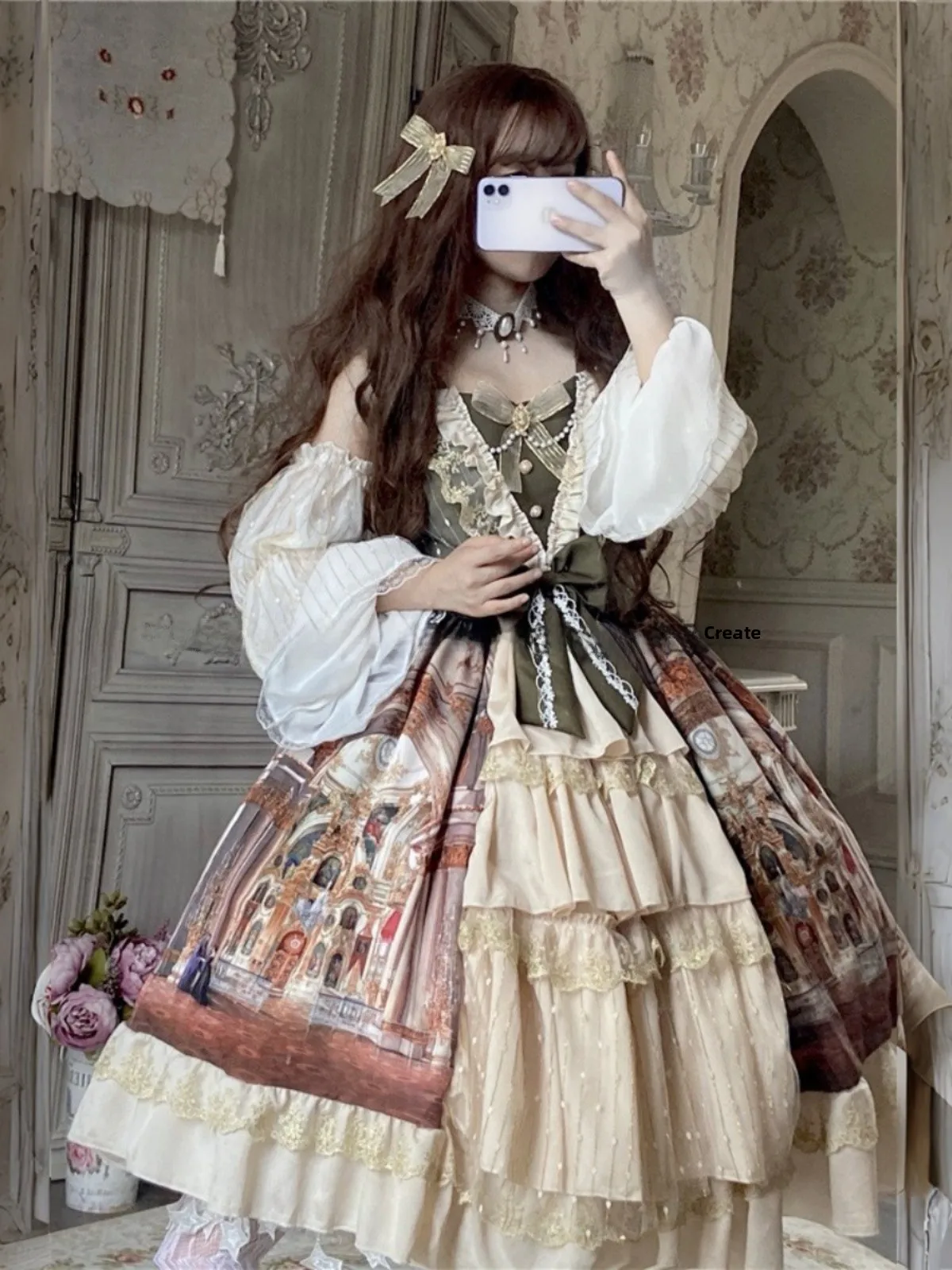 Oryginalny obraz olejny dla dorosłych, wzór Lolita, styl Dr Daily, średniowieczny dwór, spódnica Sle, moda damska, styl Ele Dr