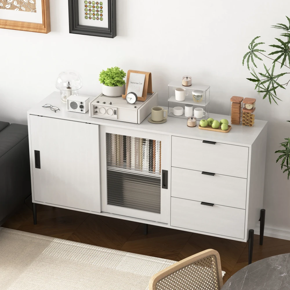 Glas-Schiebetür, 3 Schubladen, modernes Sideboard, Küche, Buffetschrank für Flure, Eingänge, Küche, Arbeitszimmer – Detail 5