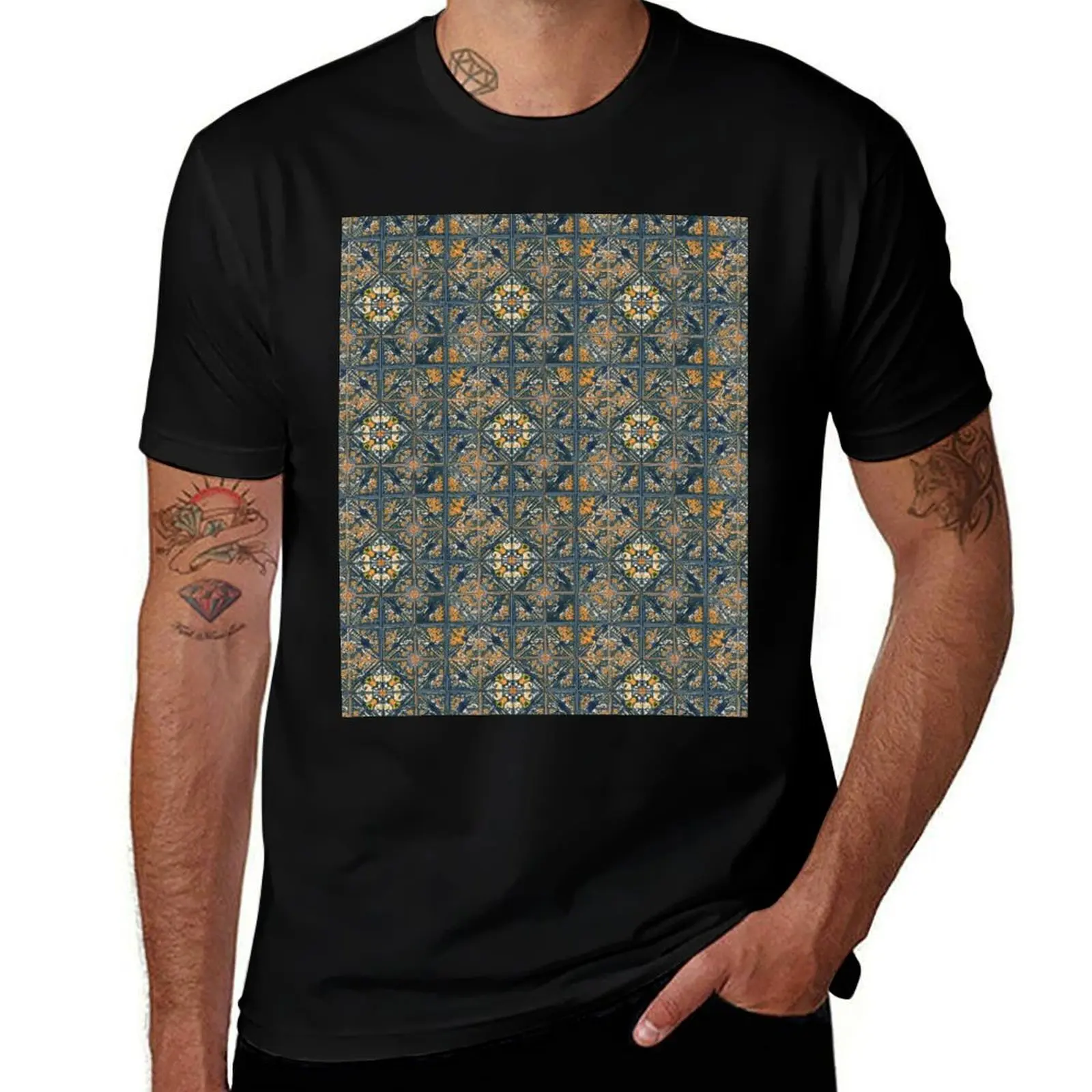 Portuguese tiles T-Shirt baggy shirts street wear mens fashion