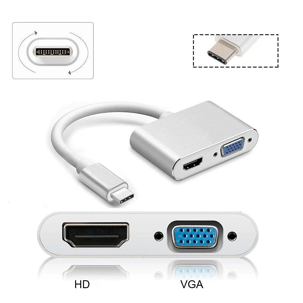 

USB C Thunderbolt-3 Docking Station Type-C To 4K HDMI-Compatible 1080P VGA Video Adapter Converter Cable For Macbook PC Monitor