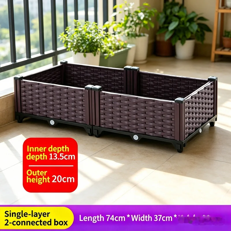 

Plastic Vegetable Planter Box 74x37x21cm Single Layer 2 Grids Raised Garden Bed for Balcony Outdoor Growing Vegetables Herbs Flo