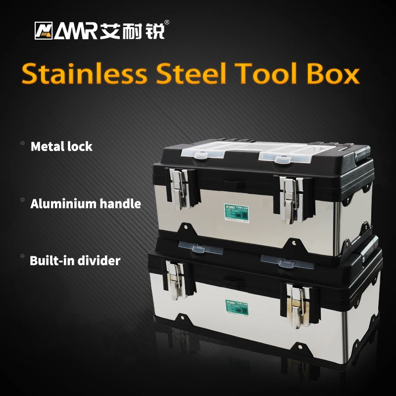 

Toolbox Stainless Steel Organizer toolbox for mechanics Hardware Tool Storage Box Large Empty Toolbox Electrician Tool Organizer