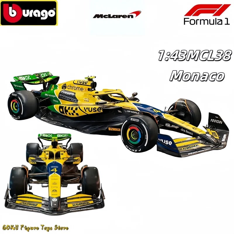 1:43 Bburago Mclaren MCL38 Monaco Grand Prix F1 2024 F1 Alloy Miniature Diecast Model #4 #81 Lando Norris ﻿F1 Alloy Car Toy Gift