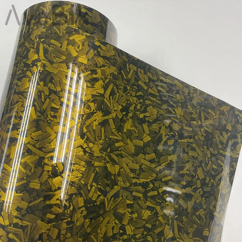 Geschmiedeter Carbon Gloss Gold Carbon Vinyl Wrap Film Ghost Camo Selbstklebende DIY Styling Aufkleber für Motorrad Aufkleber mit PET-Liner