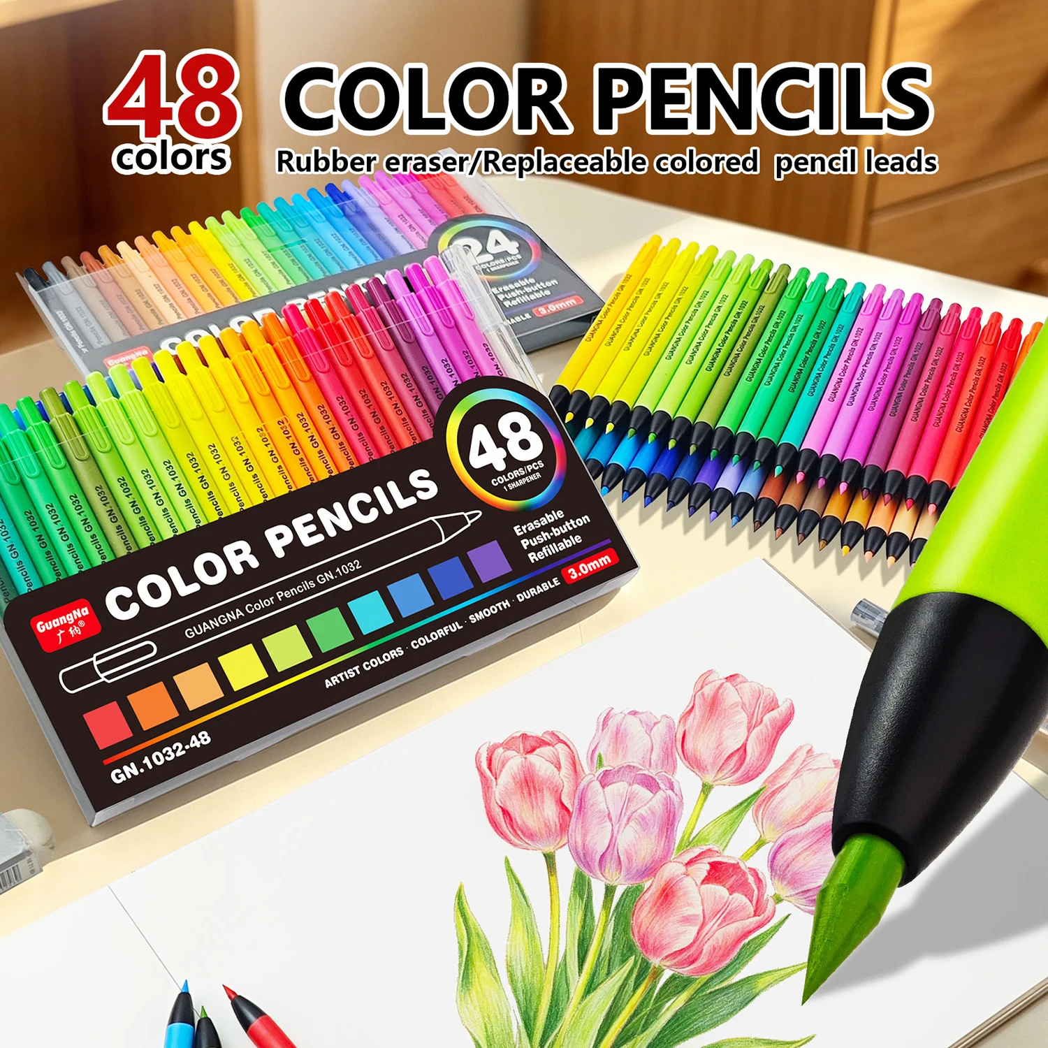 24/48-color Portable Erasable Colored Pencils, Press-type Art Set For Students And Adults, Back-to-school Season Gift For Friend