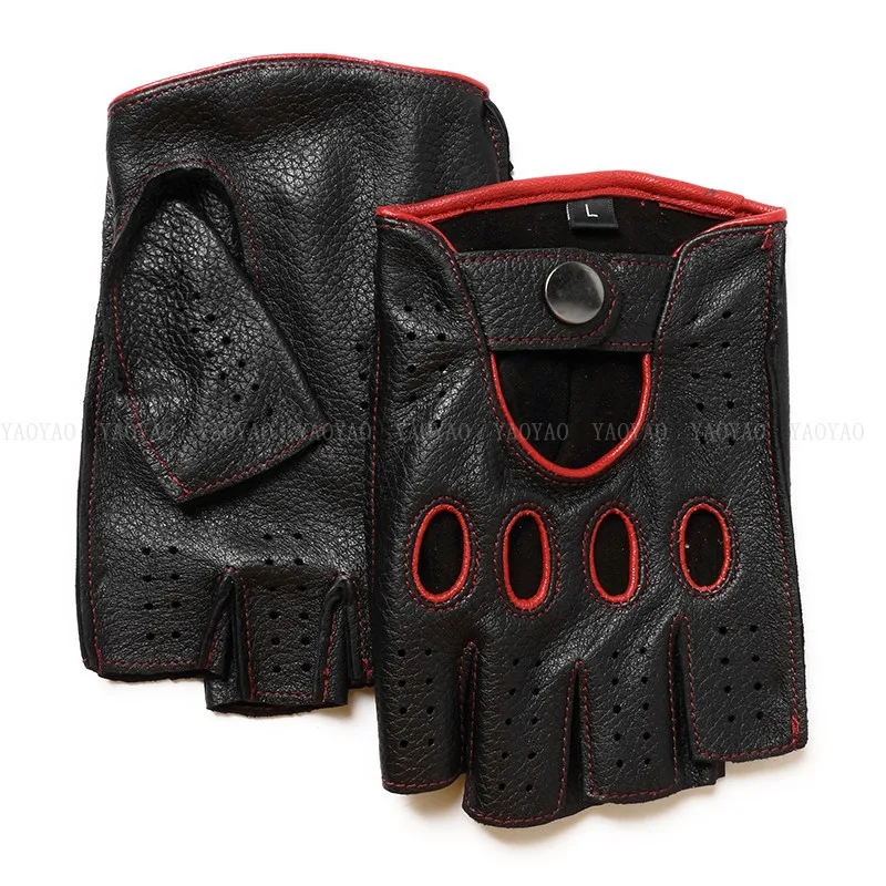 

Mens Fingerless Half Finger Driving Fitness Motorcycle Cycling Unlined Goatskin 2023 New Men Leather Gloves Mittens