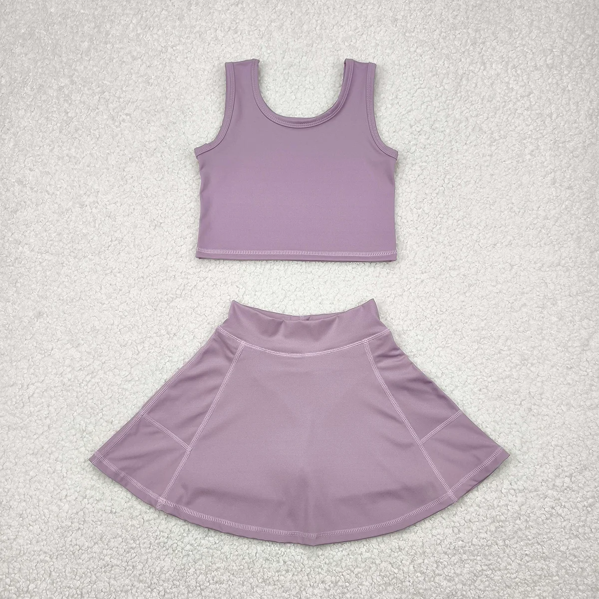 

Baby Girls Dark Grey Purple Active Wear Set Yoga Vest Top Skorts Sports Clothes for Kids Sleeveless Top Skirt