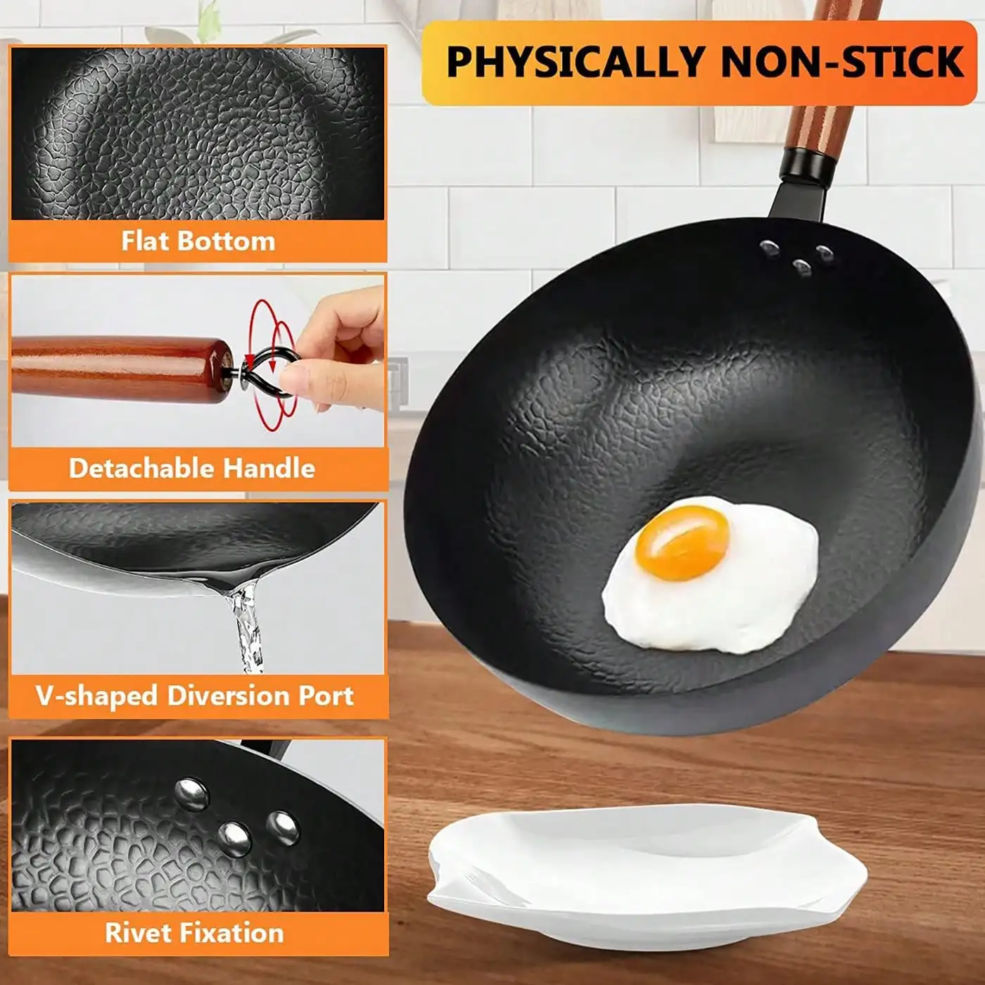 12.6‑Inch Carbon Steel Wok Pan, 14‑Piece Stir‑Fry Cookware Set with Wooden Lid, Chemical‑Free Flat‑Bottom Chinese Wok for Induction, Electric & Gas Stoves, Holiday Cooking & Gifting for Thanksgiving, Christmas, New Year & Chinese New Year