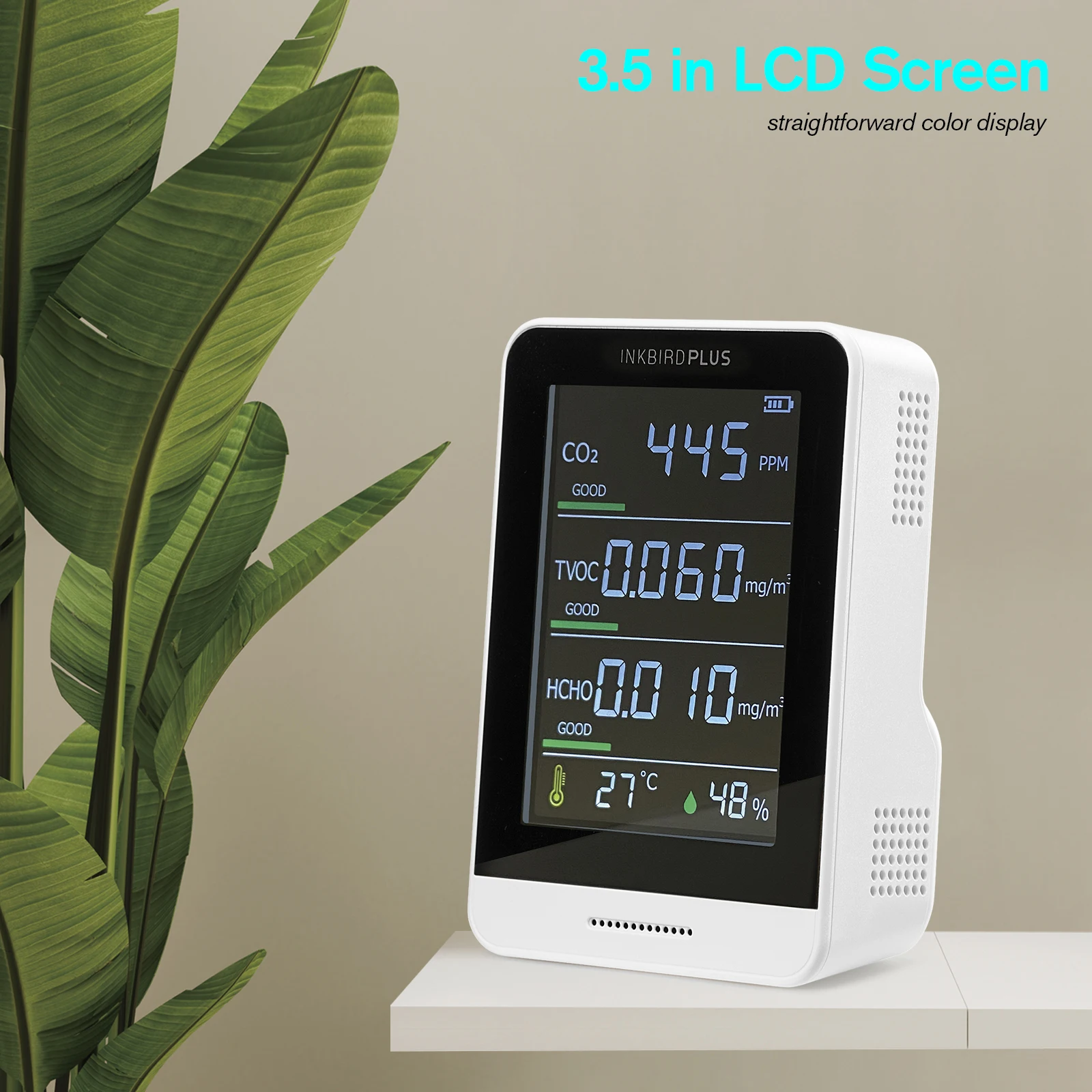 INKBIRD Plus Air Quality Monitor AK3 Indoor CO2 Meter Accurate Tester for Formaldehyde(HCHO) Temperature and Relative Humidity