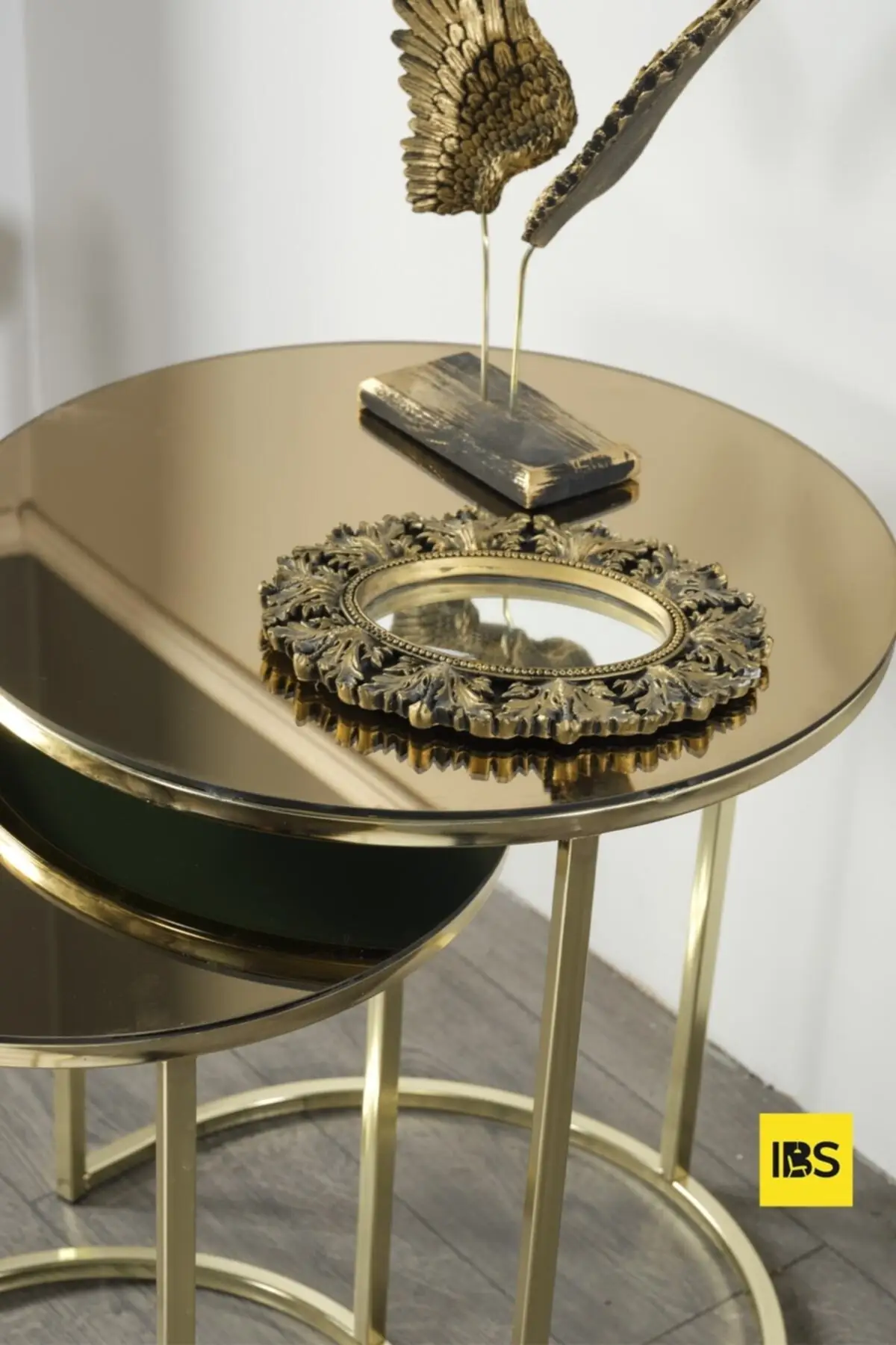 DOLBOVI Concept 3'lü Zigon Takımı Senior Gold Body Bronze By Işlemli Mirror 3 Years Set Guaranteed Coffee Table