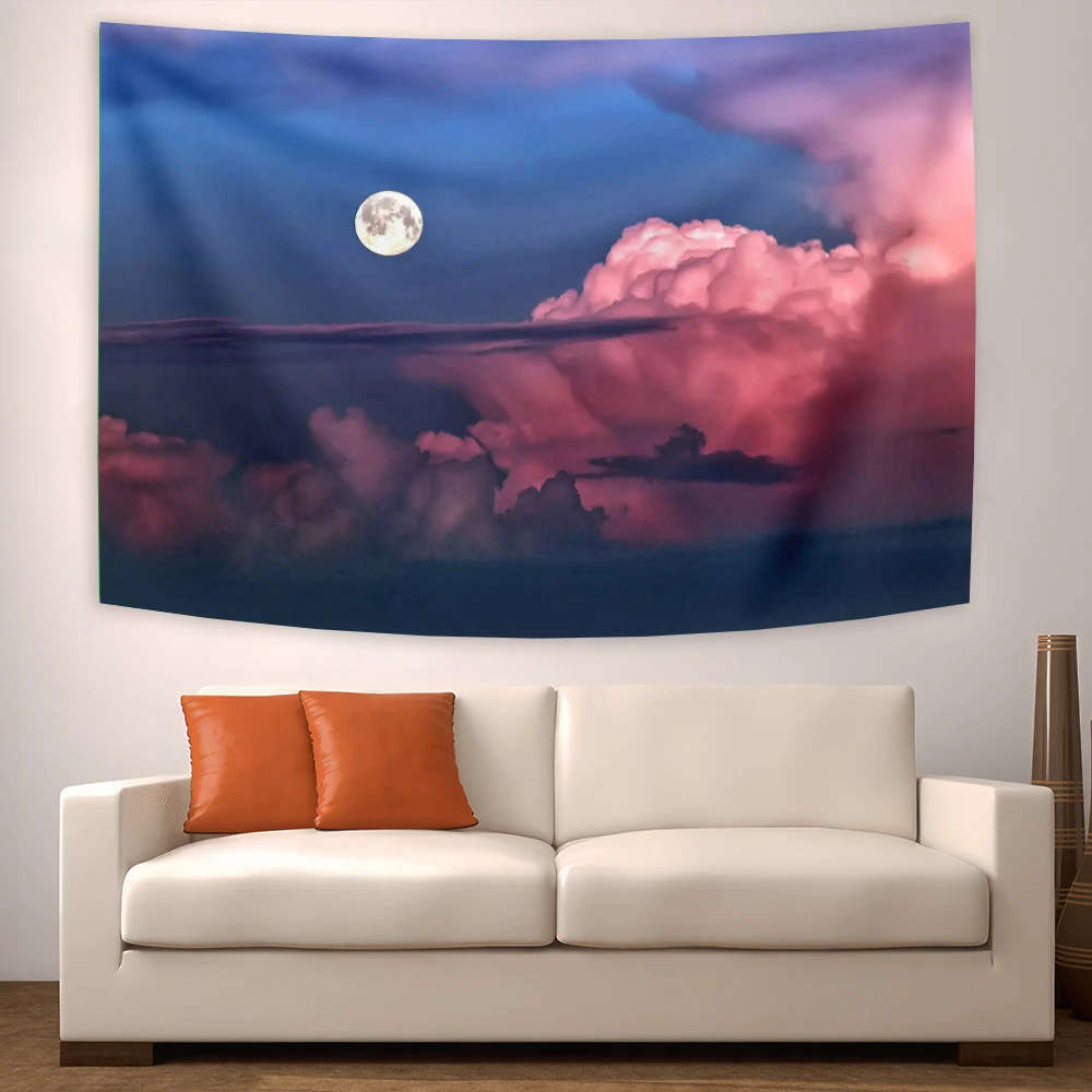 Ins tapeçaria pôr do sol janela pendurado parede cenário fundo para sala quarto cabeceira dormitório decorações rosa lua tapeçarias