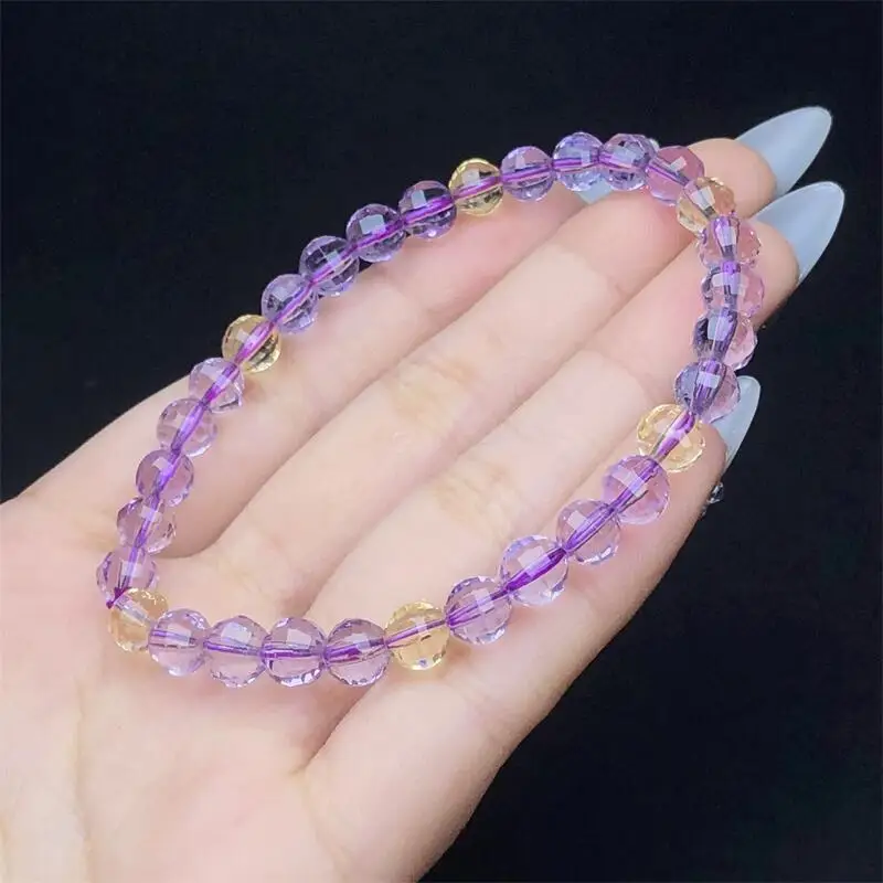 

Natural Ametrine Facet Bead Bracelet Energy Gem Stone Women Fashion Stretch Crysyal Beaded Bracelet Jewelry Gift 1PCS
