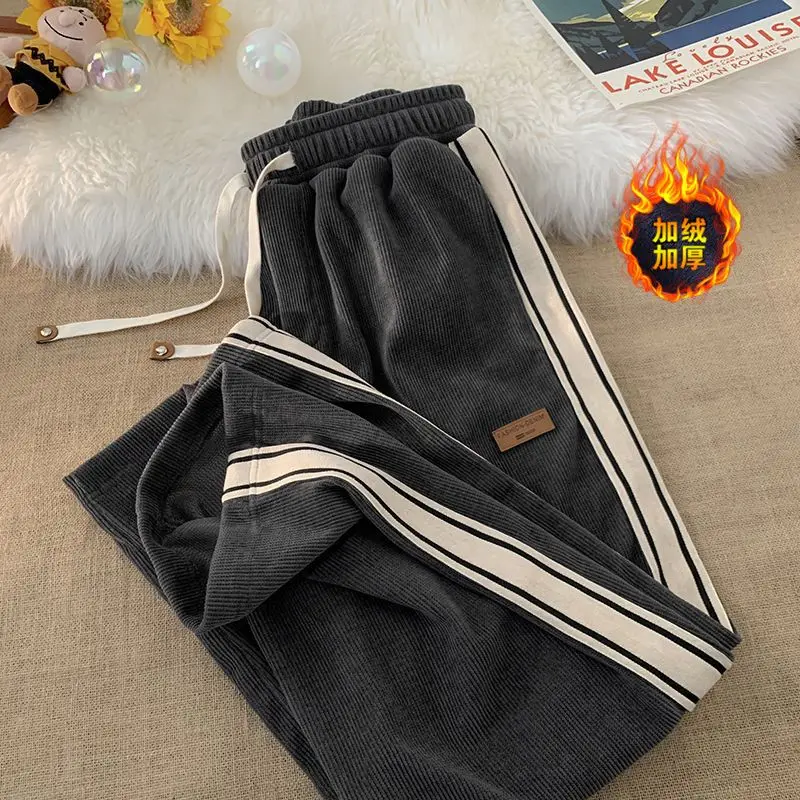 Men\'s Corduroy Pants autumnand Autumn Fashion Striped Sports Pants High Street Retro Sportswear Casual Tracksuit Trousers 2023