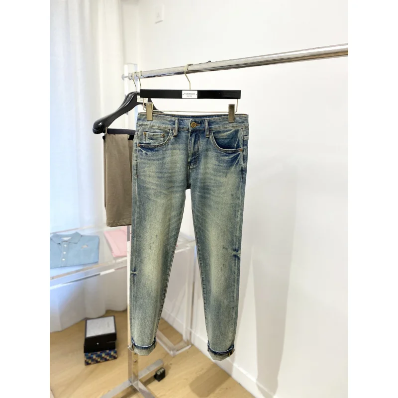 

2024 New Simple and Light Luxury Jeans Men's Retro Washed Pencil Pants Stretch Slim Fit All-Matching Long Pants