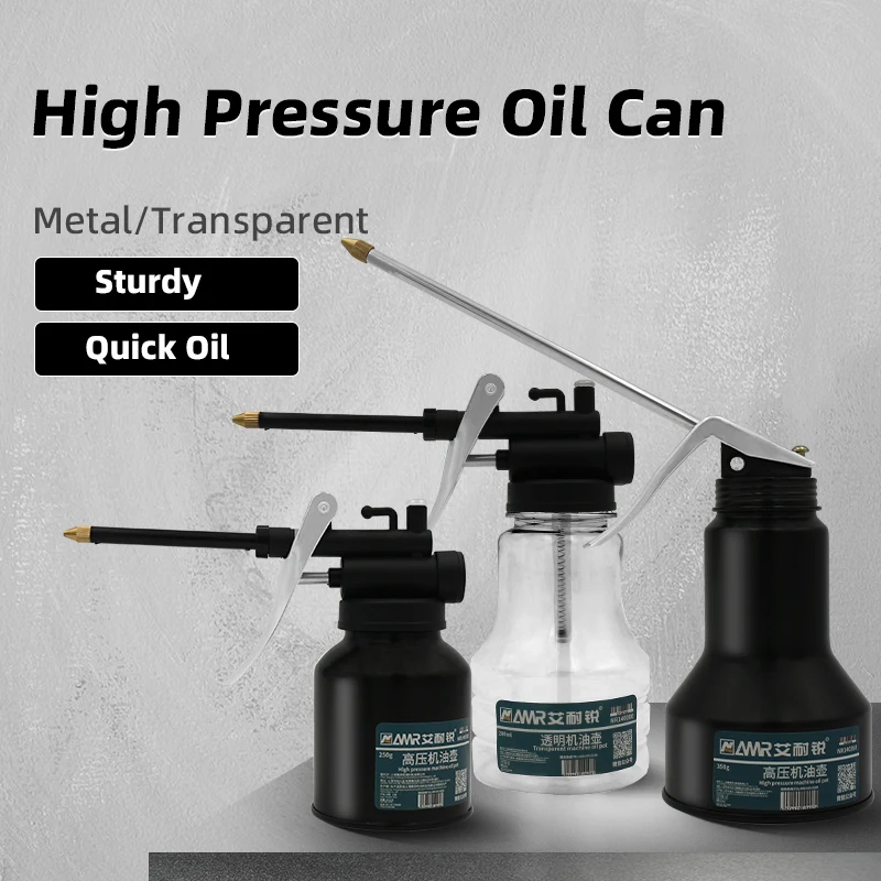 Oil filling Equipment 350ML Metal High Pressure Pump Oiler Lubrication Oil Can Plastic Machine Oil Pot Extended Pipe AMR