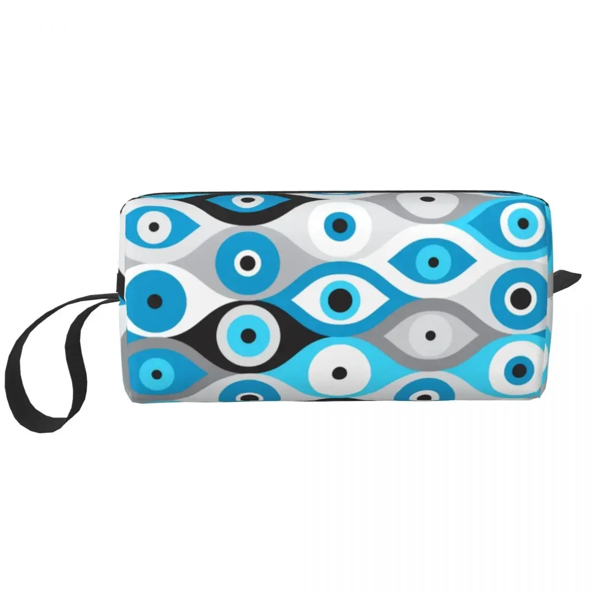 Custom Greek Evil Eye Pattern Blues And Greys Cosmetic Bag Women Nazar Amulet Boho Makeup Case Beauty Storage Toiletry Bags