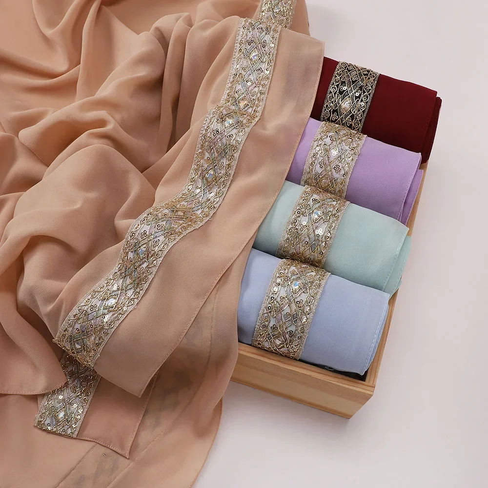 

Premium Quality Embroidery Scarf Pearl Chiffon Shawl Wrap Women Muslim Hijab Bandanas Headband Bufanda Foulard Turbante Mujer