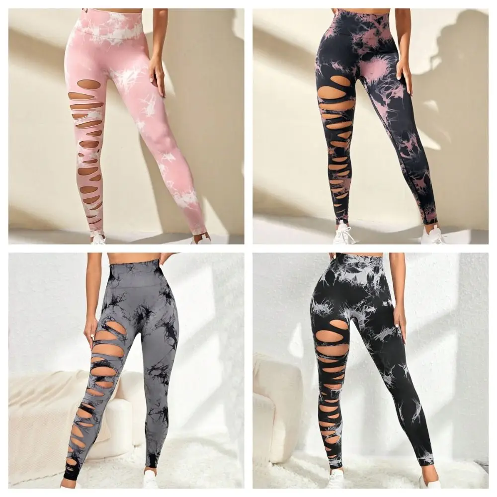 Comfort hoge taille yoga legging dames uitgehold elastische tie-dye legging zweetabsorptie lange naadloze broek dames