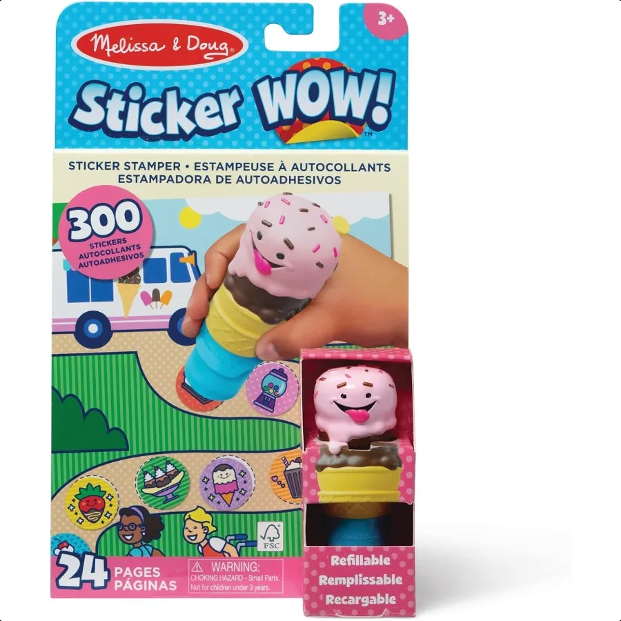 Autocollant Melissa et Doug Wow! ™   Tampon d'activité et tampon autocollant 24 pages, 300 autocollants, jouet Fidget d'art et d'artisanat, Char de collection