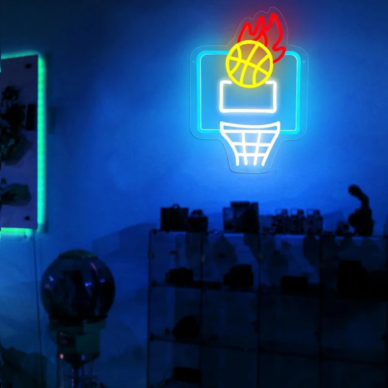 Letrero de neón de baloncesto para niños, LED regulable, decoración de pared deportiva, dormitorio, sala de juegos, regalo de Navidad, 5V, USB, 2024ss