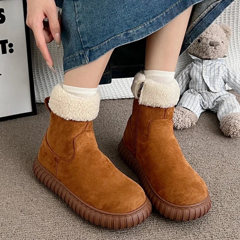 

Women Snow Boots Suede Flats Shoes Short Plush New Winter Casual Shoes trend 2025 Woman Sneakers Warm Chelsea Woman Botas Mujer