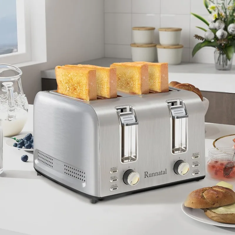 

4 Slice Extra-Wide Slot Toaster with 7 Shade Settings and 3 Mode,Easy to Operate and Clean 120V 1600W Silver Metallic