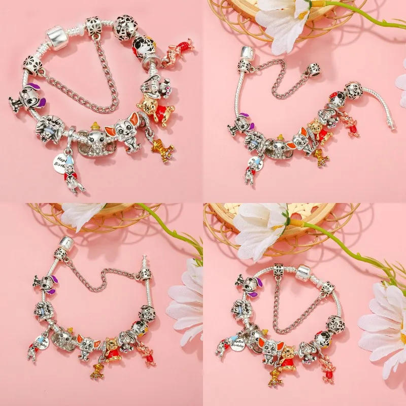 Disney Anime Beads Cute Winnie the Pooh Bear Bracelet for Women Trendy Jewelry Eeyore Piglet Tigger Pendant Charms Girls Bangles