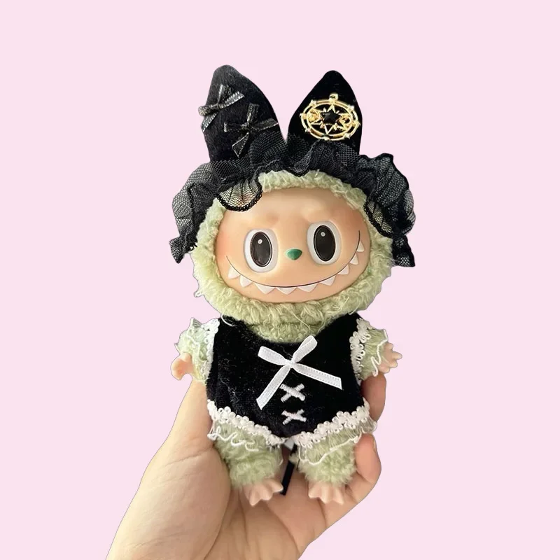 

Sexy Bunny Girl Labubu Clothes Macaron Sitting Party Mini Doll Outfit Sweet Kawaii Black Lace Suit Labubu V2 Clothes Accessories