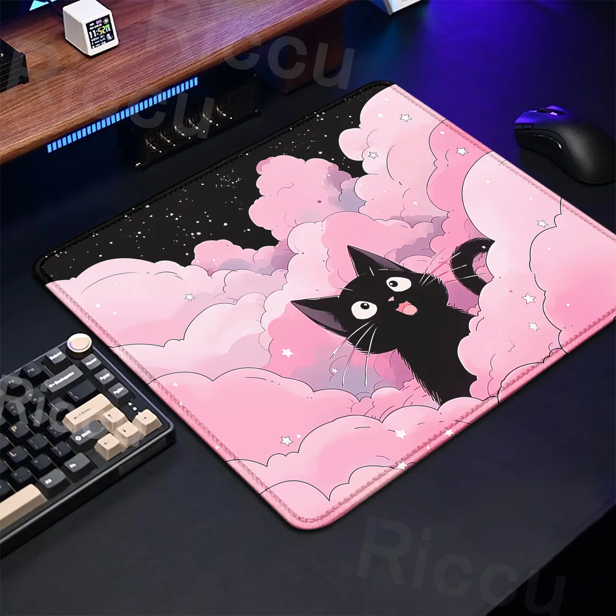 Kawaii Black Cat Mousepad 18x22cm Aesthetic Plant Nature Laptop XS Mice Pad Small Size Gaming Deskmat Cute Green Non-slip Carpet