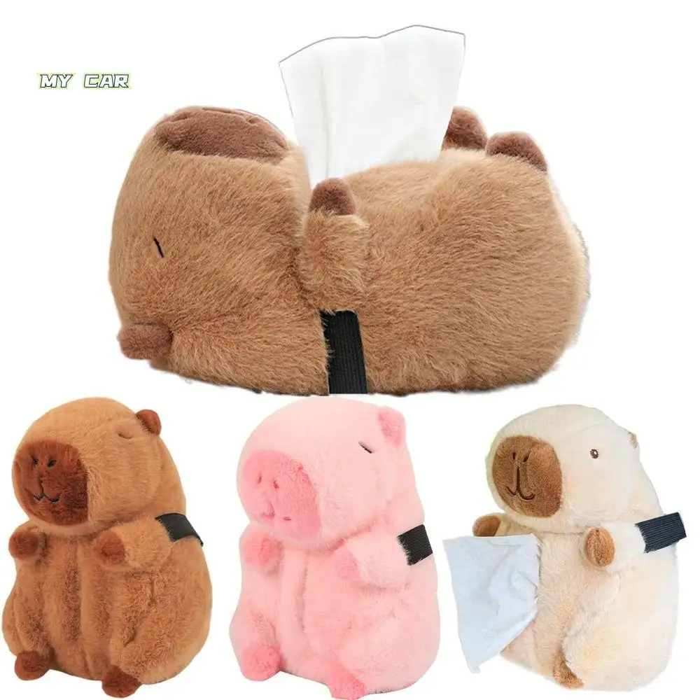 

Soft Capybara Car Tissue Holder Cartoon Plush Backseat Tissue Box Easy To Install Comfortable Paper Dispenser Home