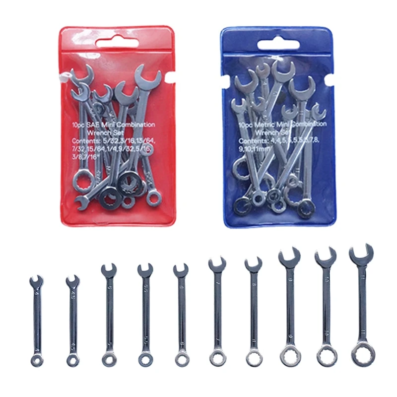 

F92C 10Pcs British/Metric Type Wrenches 4-11mm Mini Spanner Wrenches Set Hand Tools