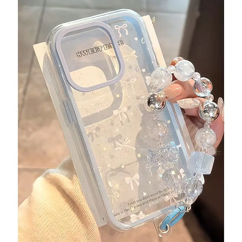 

New blue bow phone case for iPhone16promax/14/13/15 Drop-Resistant Protective Cover