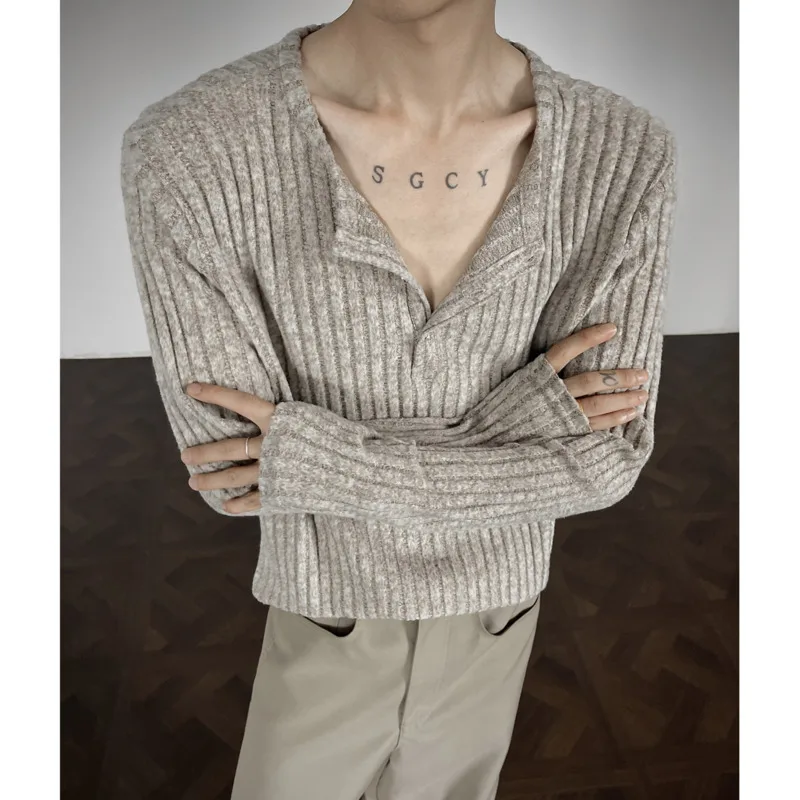 

Autumn Long Sleeved T-shirt Men Fashion Beige Round Neck T-shirt Men Streetwear Korean Loose Casual T Shirt Mens Top M-3XL