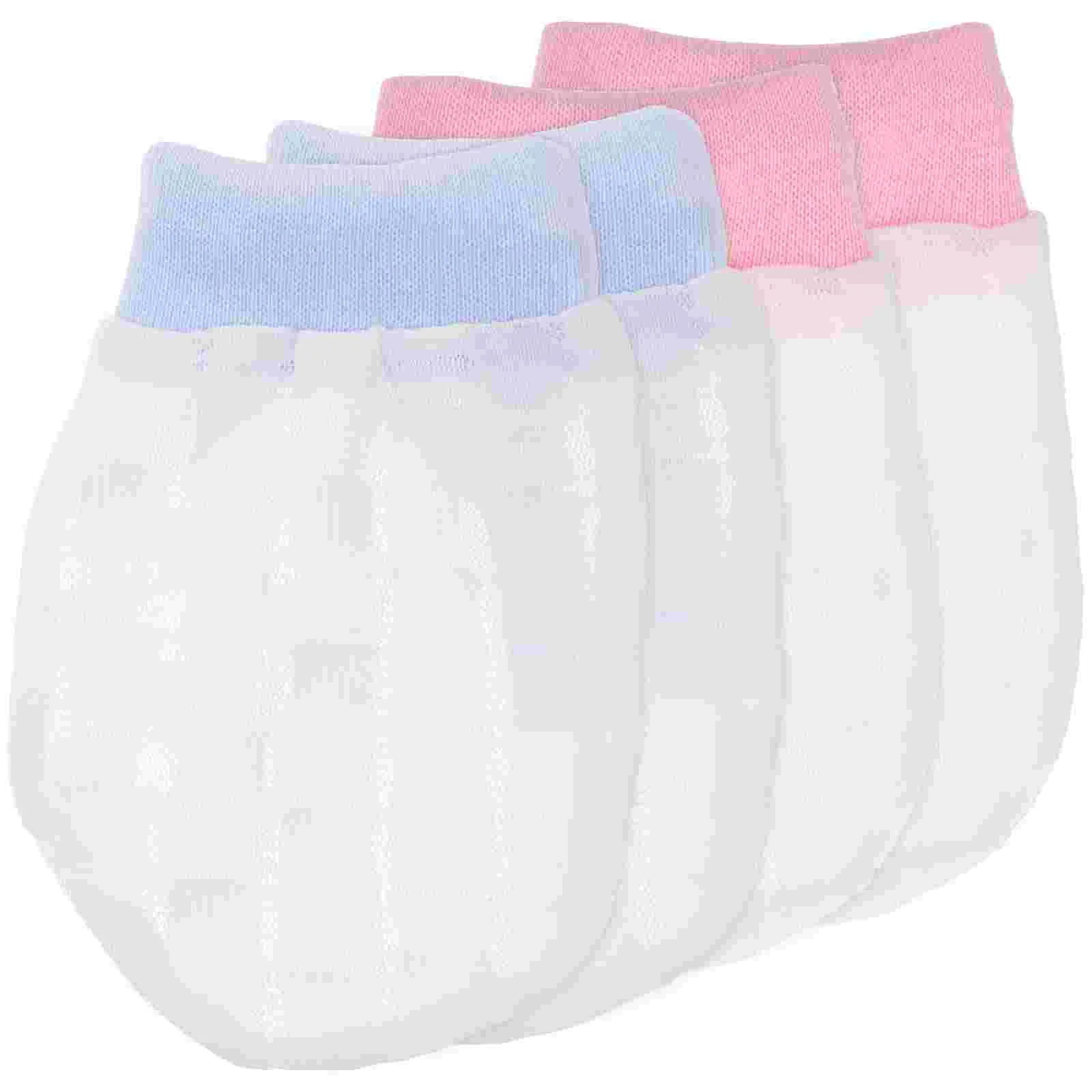

2 Pairs White Cotton Gloves Face Scratch Black Newborn Mittens No Running Infant