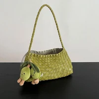 Bolso de mujer tejido a mano de PU, bolso tipo cubo para velero con cesta de verduras, bolso de hombro informal para vacaciones