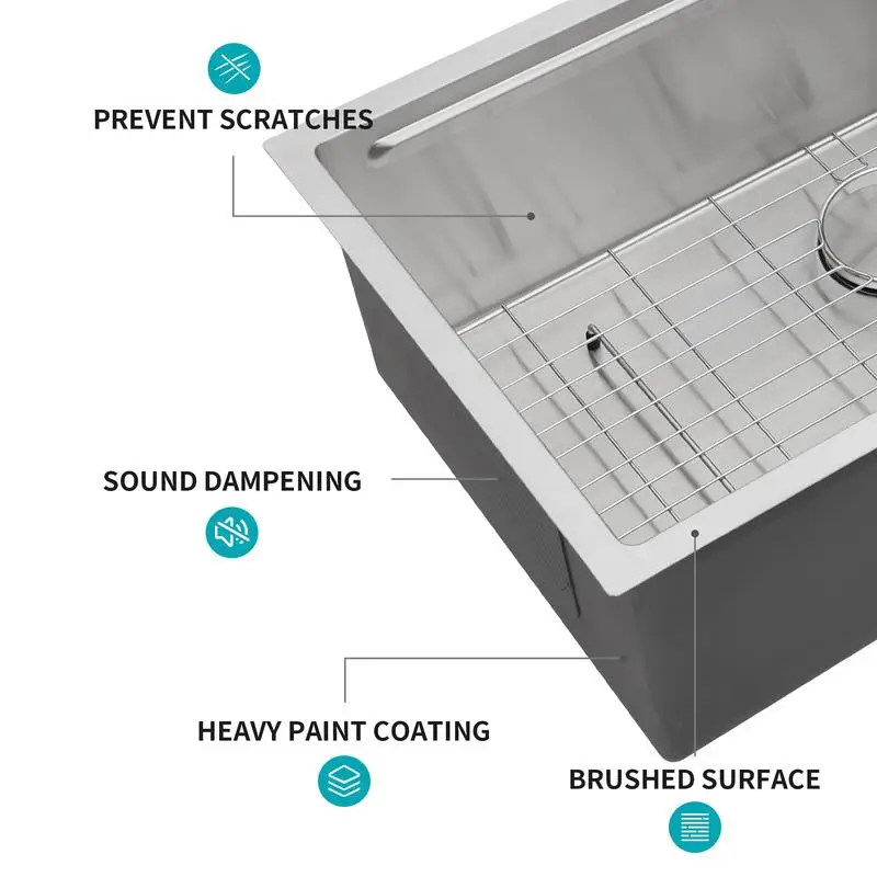33インチ アンダーマウント キッチンシンク - 33x19インチ シングルボウル 16ゲージ ステンレス鋼 ワークステーションシンク 効率的なキッチン使用に