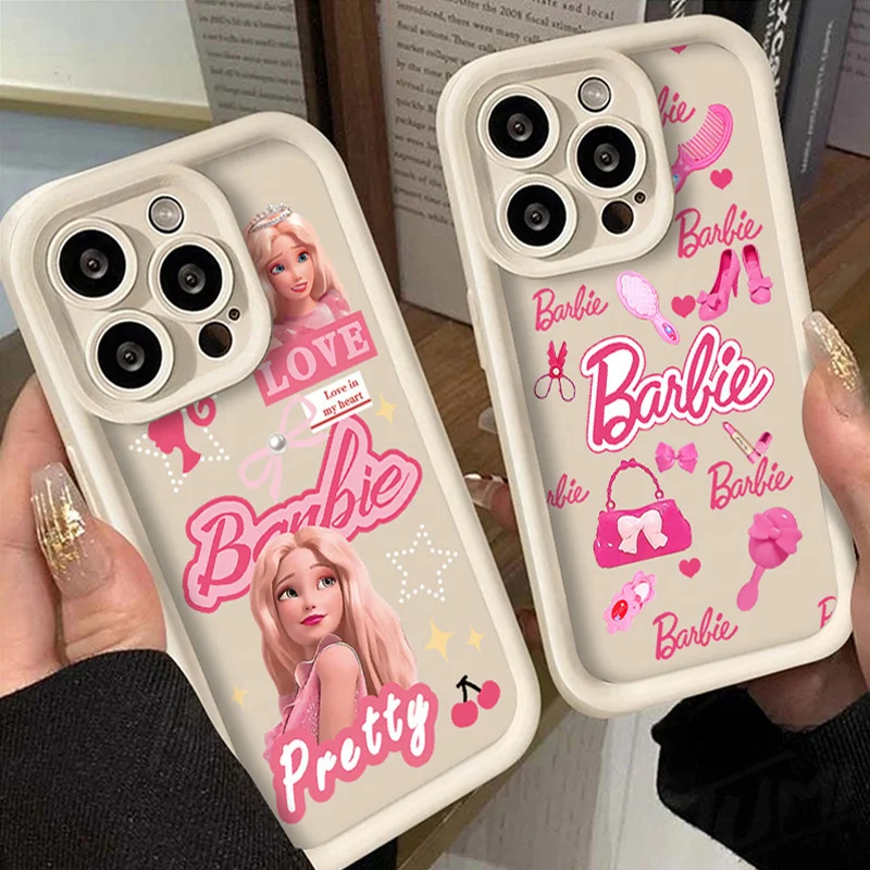 Luxury Pink Barbie Princess Soft Silicone Case for iPhone 14 15 Pro Max 13 12 11 X XS XR 7 8 Plus SE 2020 Shockproof Matte Cover