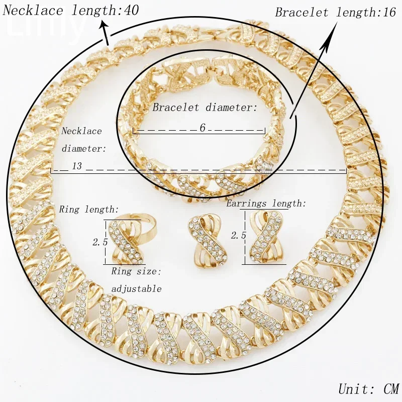 Fashion 18k Gold Plated Jewelry Set Dubai African Choker Necklace Earrings Rings Wedding Bridal Jewellery Sets for Women