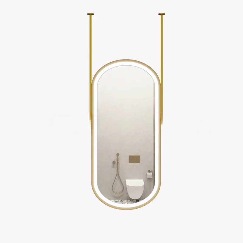 

High Quality Oval Led Bathroom Mirror Hang Aesthetic Bright Golden Smart Bathroom Mirror Lighting Bath Accessories CC50BM