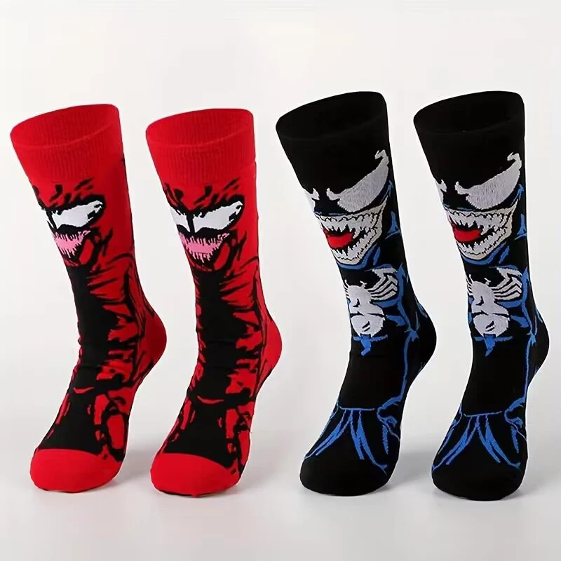 2 Pairs of Men\'s Fashionable and Trendy Cartoon Anime Pattern Crew Socks Comfortable And Soft Outdoor Sports Pressure Socks