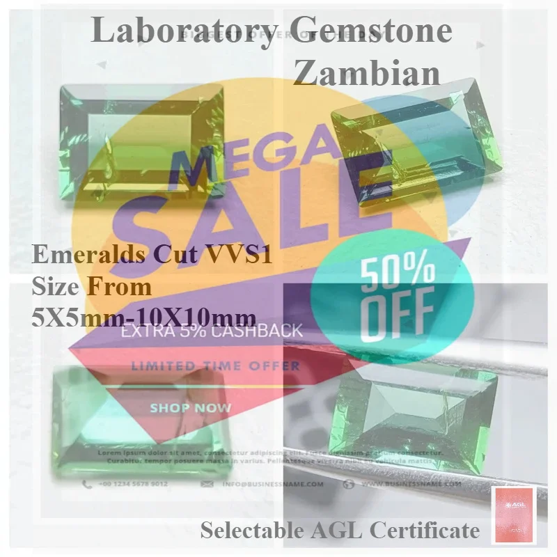 Laboratory Gemstone Zambian Emeralds Hydrothermal Hand Cut Multiple Shapes With Cracks Inclusions Inside Selectable Certificate