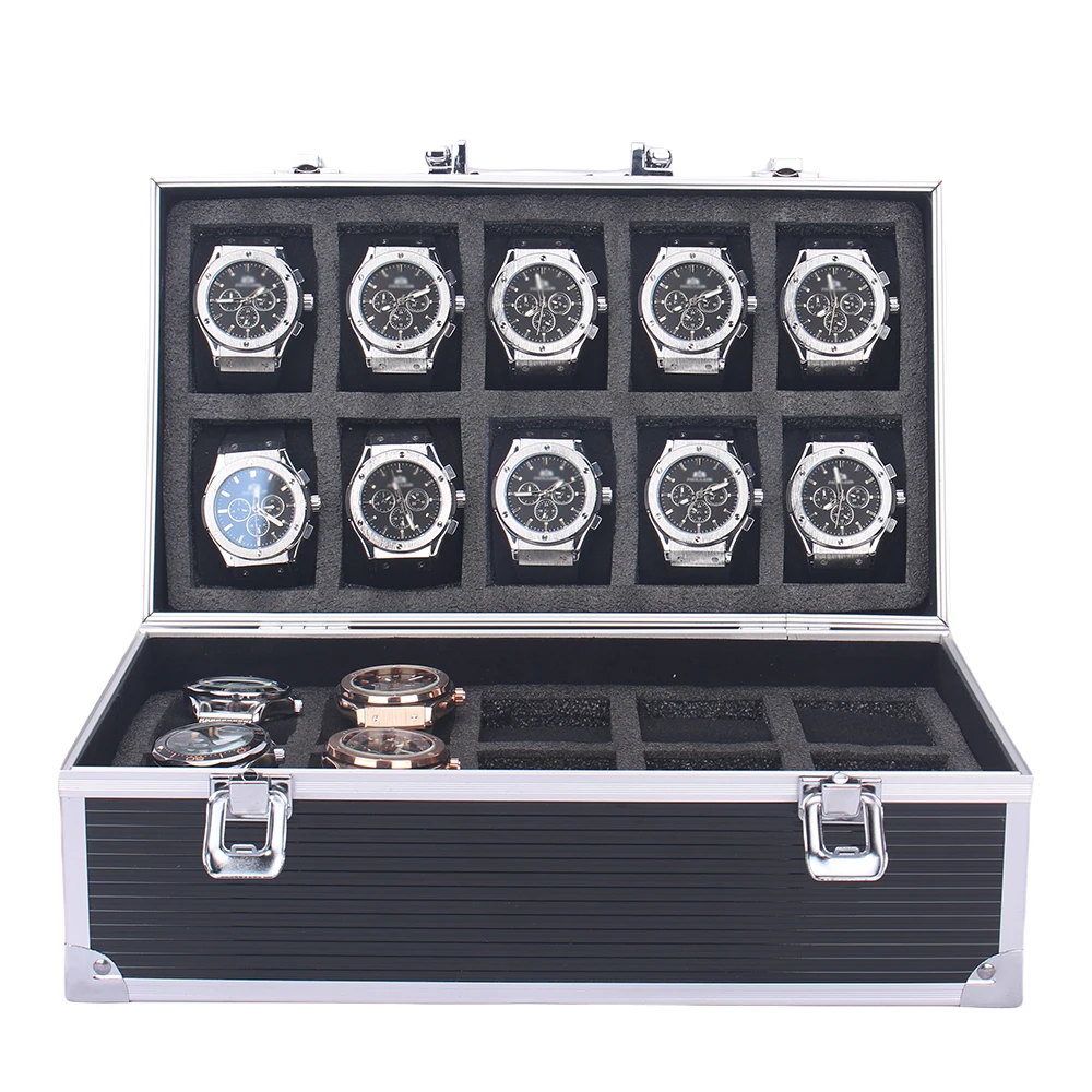 20-Slot Black Striped Watch Case Aluminum Suitcase Case Jewelry Collection Box Portable Large Capacity Watch Box Gift box