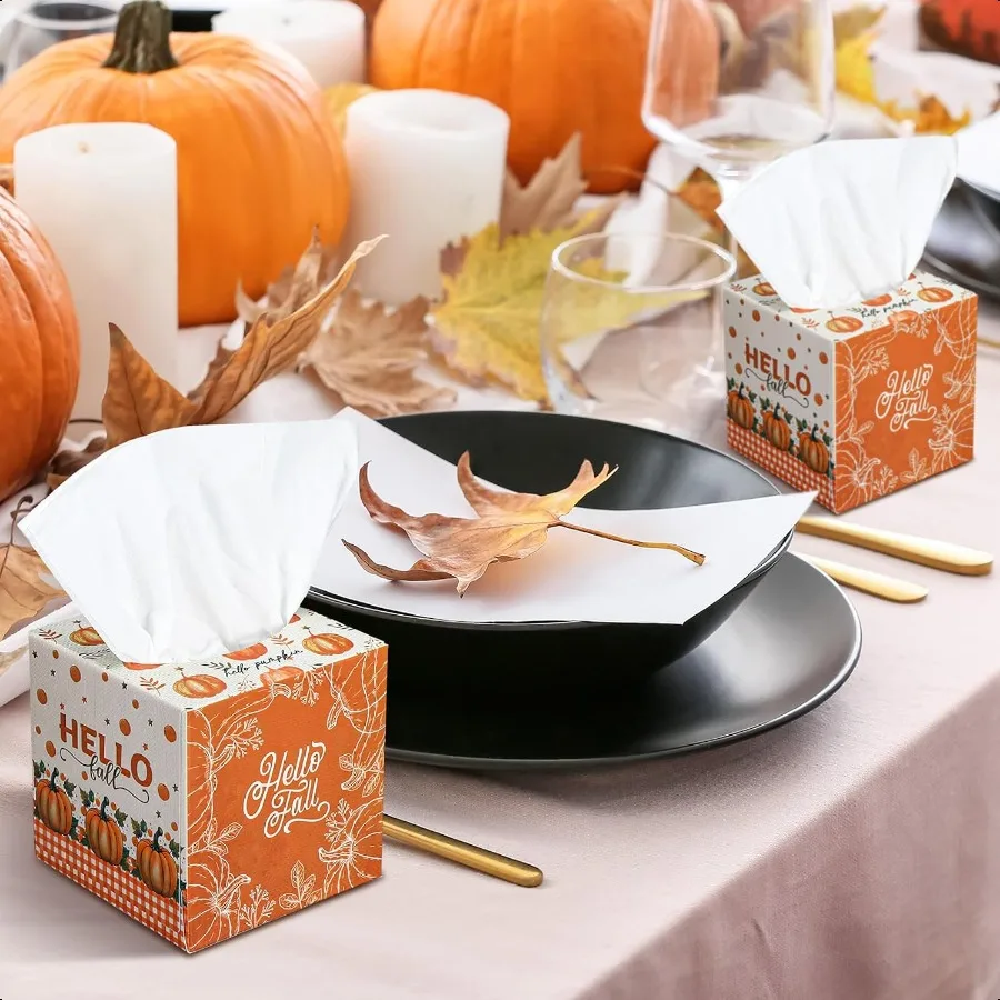 12 Pack Fall Facial Tissues Cube Boxes Hello Fall Pumpkin Facial Tissues Boxes 600 Sheets 3 Ply Thanksgiving Square Tissue Cove