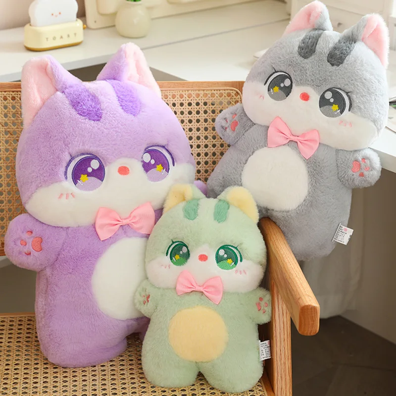 

30/40/50cm Standing Big Eyes Cat Plush Pillow Stuffed Colorful Kawaii Kitten Animal Plushie Peluche Birthday Gift