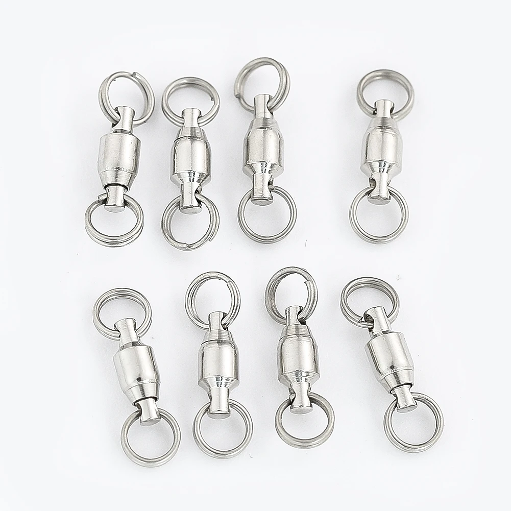 10PCS Stainless Steel Bearing Swivel Hooks Connector Rotating Lure Fishing Tackle Snap Split Ring DIY Wind Spinner Accessories