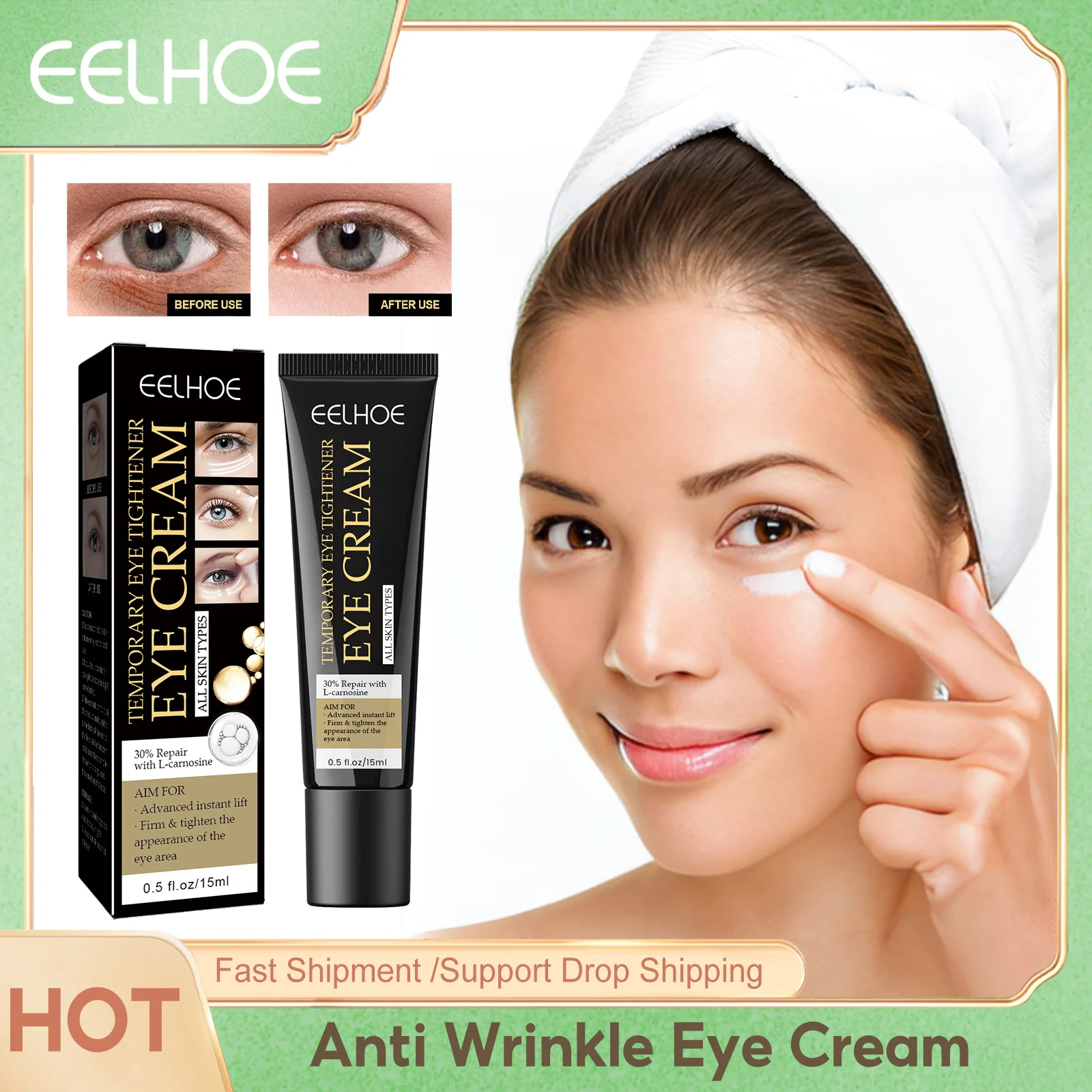 EELHOE Anti Aging Eye Cream Remove Dark Circles Eye Bags Improve Puffiness Moisturizing Nourish Instant Eye Firming Cream 15ml