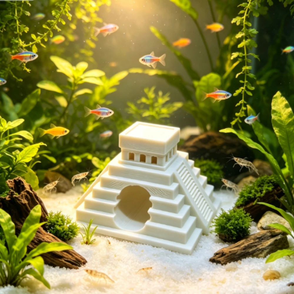 Vintage Mayan Pyramid Aquarium Ornament 3dPrint Fish Shrimp Hideout Cave Ancient Temple Fish Tank Landscape Decor DIY Model Gift