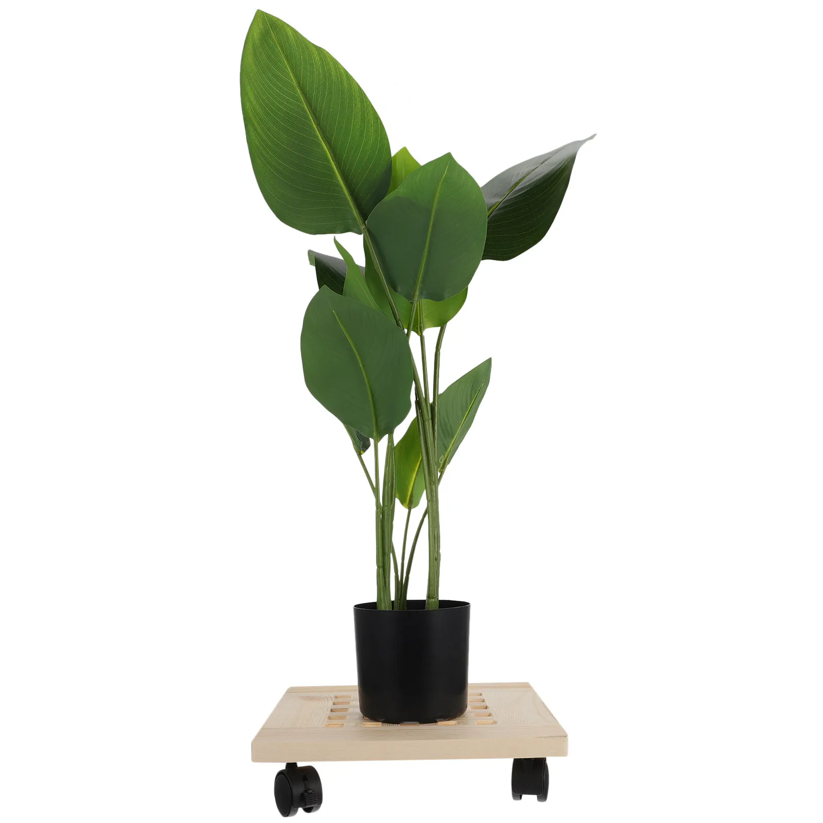 Solid Wood Plant Caddy with Smooth Wheels Heavy Duty Movable Flower Pot Stand for Indoor Outdoor Garden